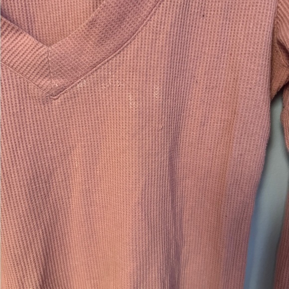 0424-29 Pink Waffle Vneck Long Sleeve Top - Picture 2 of 5